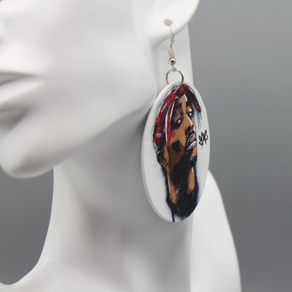 2Pac rapper artist earrings extra large wooden - Picture 3 of 8